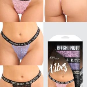 Bitch 3-Pack Strings – Roze/Paars/Zwart – Vibes