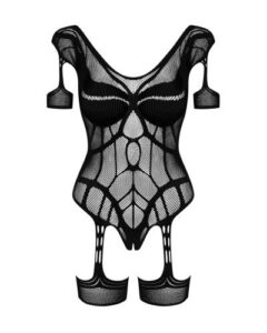 Mesh Body Met Jarretel Design – Zwart – Obsessive